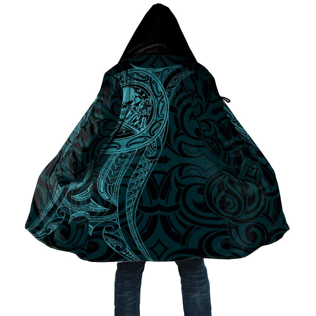 New Zealand Skull Darts Cloak Aotearoa Maori Chest Tattoo Stylized Teal - Aussie Hoodie