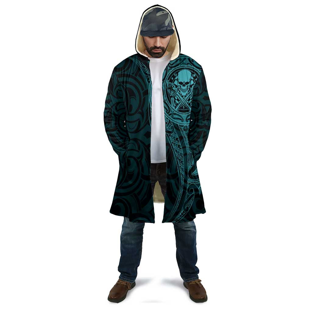 New Zealand Skull Darts Cloak Aotearoa Maori Chest Tattoo Stylized Teal - Aussie Hoodie