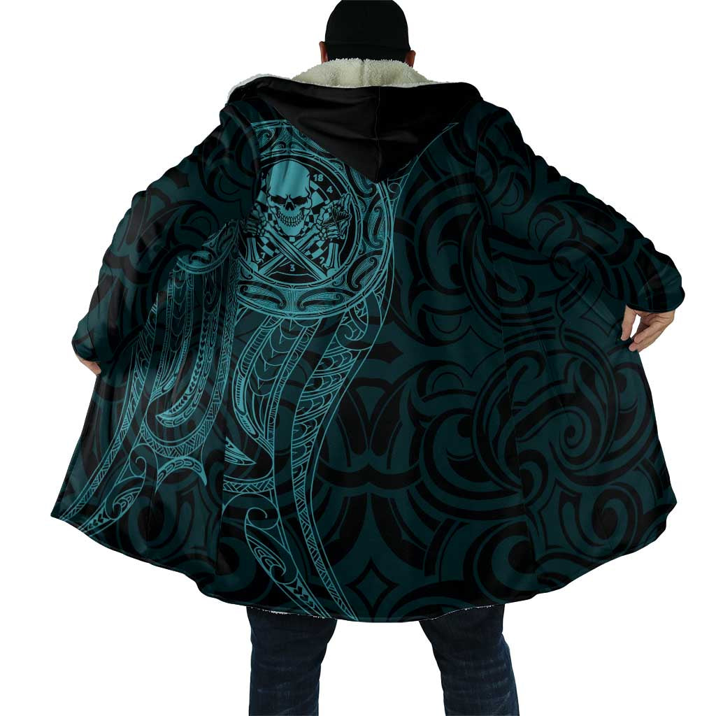 New Zealand Skull Darts Cloak Aotearoa Maori Chest Tattoo Stylized Teal - Aussie Hoodie