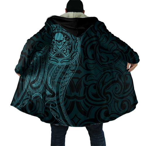New Zealand Skull Darts Cloak Aotearoa Maori Chest Tattoo Stylized Teal - Aussie Hoodie