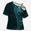 New Zealand Skull Darts Cross Shoulder Shirt Aotearoa Maori Chest Tattoo Stylized Teal - Aussie Hoodie