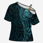 New Zealand Skull Darts Cross Shoulder Shirt Aotearoa Maori Chest Tattoo Stylized Teal - Aussie Hoodie