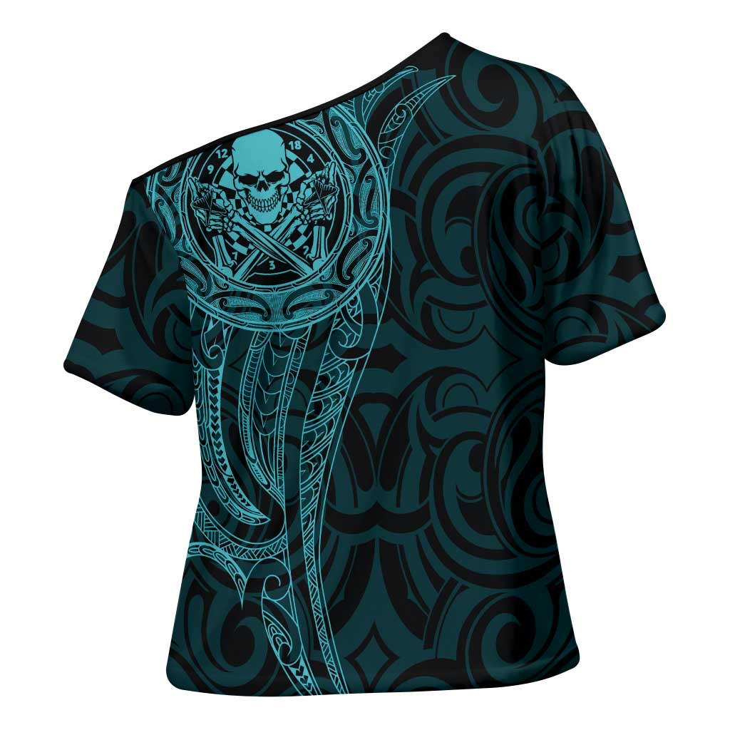 New Zealand Skull Darts Cross Shoulder Shirt Aotearoa Maori Chest Tattoo Stylized Teal - Aussie Hoodie