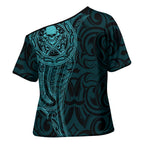 New Zealand Skull Darts Cross Shoulder Shirt Aotearoa Maori Chest Tattoo Stylized Teal - Aussie Hoodie
