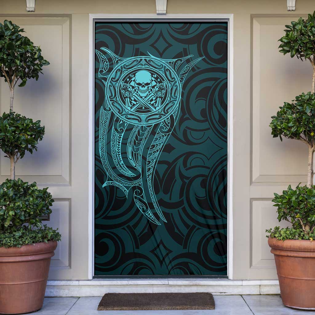 New Zealand Skull Darts Door Cover Aotearoa Maori Chest Tattoo Stylized Teal - Aussie Hoodie