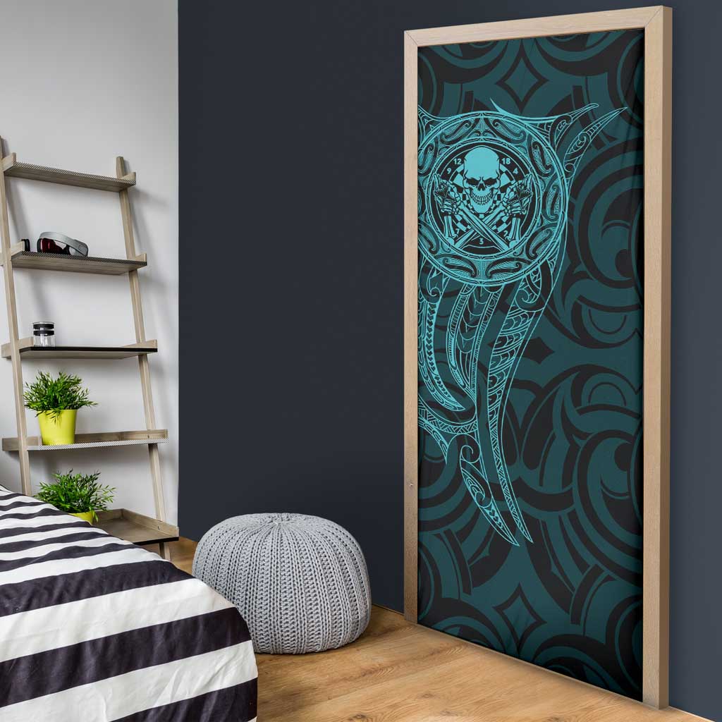 New Zealand Skull Darts Door Cover Aotearoa Maori Chest Tattoo Stylized Teal - Aussie Hoodie