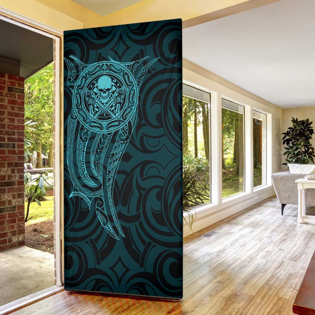 New Zealand Skull Darts Door Cover Aotearoa Maori Chest Tattoo Stylized Teal - Aussie Hoodie