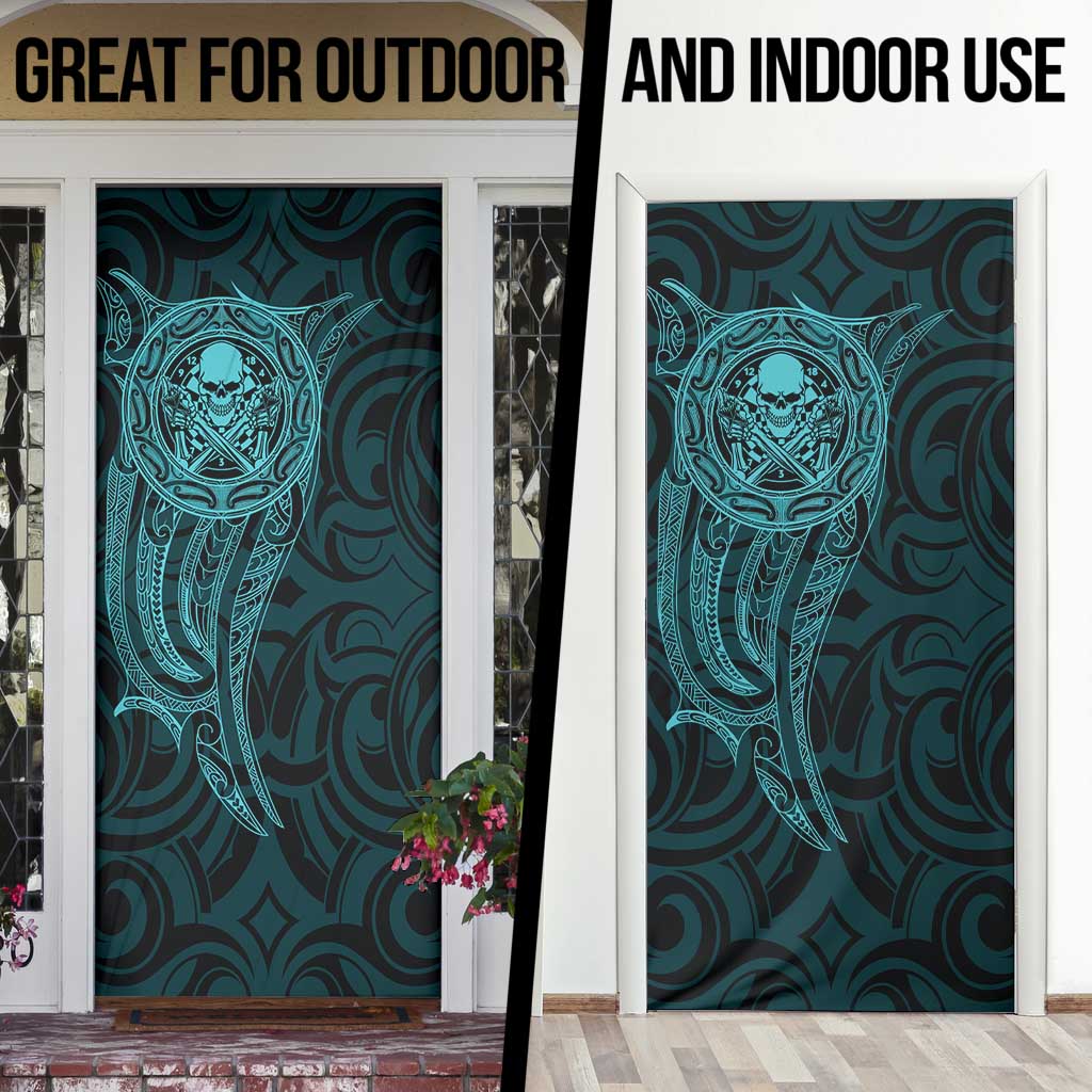 New Zealand Skull Darts Door Cover Aotearoa Maori Chest Tattoo Stylized Teal - Aussie Hoodie