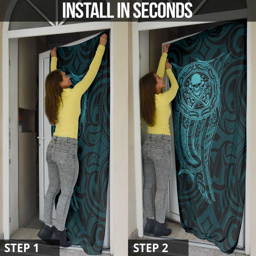 New Zealand Skull Darts Door Cover Aotearoa Maori Chest Tattoo Stylized Teal - Aussie Hoodie