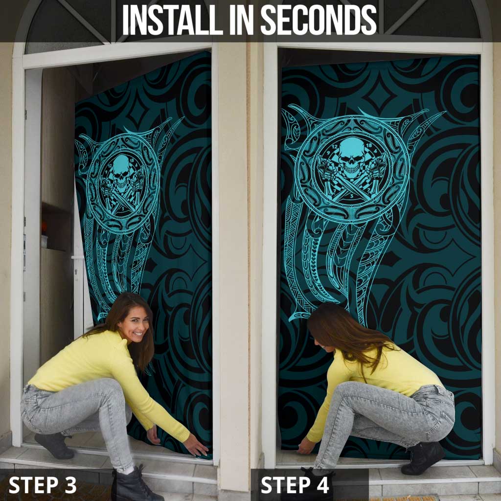 New Zealand Skull Darts Door Cover Aotearoa Maori Chest Tattoo Stylized Teal - Aussie Hoodie