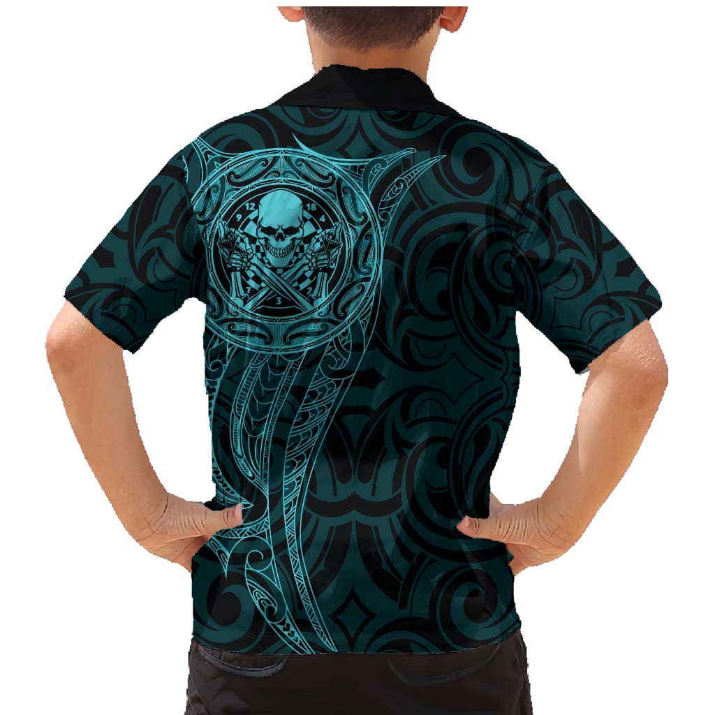 New Zealand Skull Darts Family Matching Mermaid Dress and Hawaiian Shirt Aotearoa Maori Chest Tattoo Stylized Teal - Aussie Hoodie