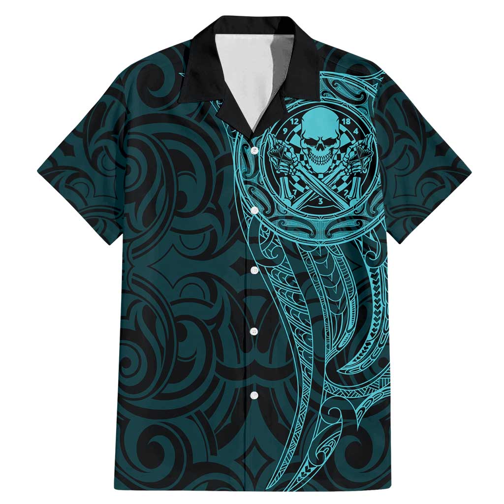 New Zealand Skull Darts Family Matching Mermaid Dress and Hawaiian Shirt Aotearoa Maori Chest Tattoo Stylized Teal - Aussie Hoodie