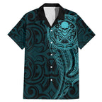 New Zealand Skull Darts Family Matching Mermaid Dress and Hawaiian Shirt Aotearoa Maori Chest Tattoo Stylized Teal - Aussie Hoodie