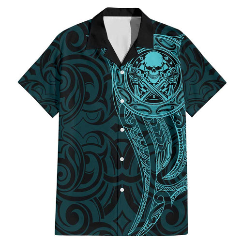 New Zealand Skull Darts Family Matching Mermaid Dress and Hawaiian Shirt Aotearoa Maori Chest Tattoo Stylized Teal - Aussie Hoodie