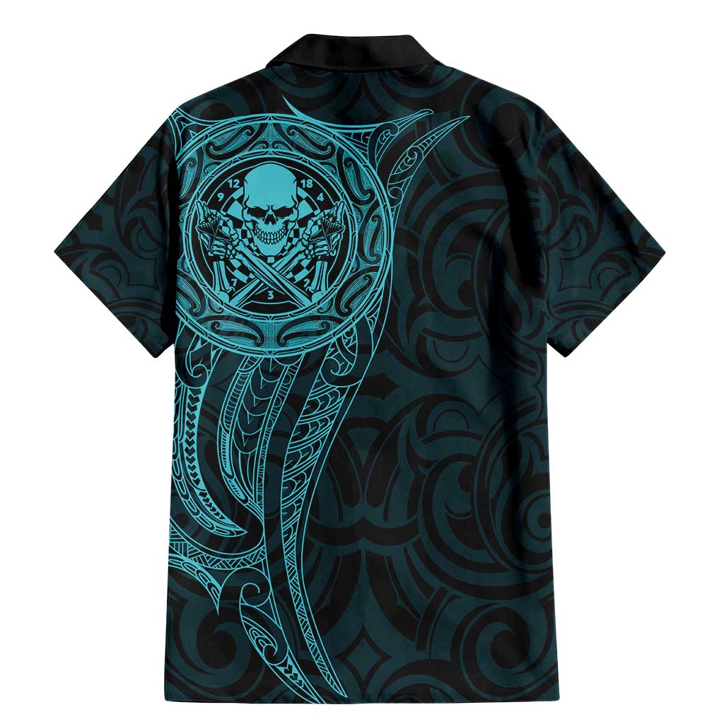 New Zealand Skull Darts Family Matching Mermaid Dress and Hawaiian Shirt Aotearoa Maori Chest Tattoo Stylized Teal - Aussie Hoodie