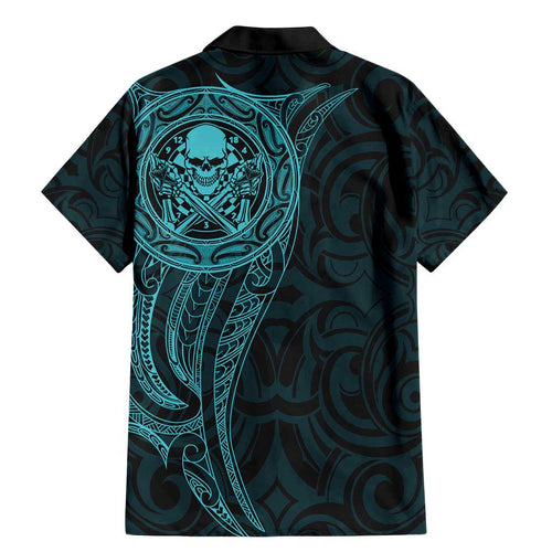 New Zealand Skull Darts Family Matching Mermaid Dress and Hawaiian Shirt Aotearoa Maori Chest Tattoo Stylized Teal - Aussie Hoodie