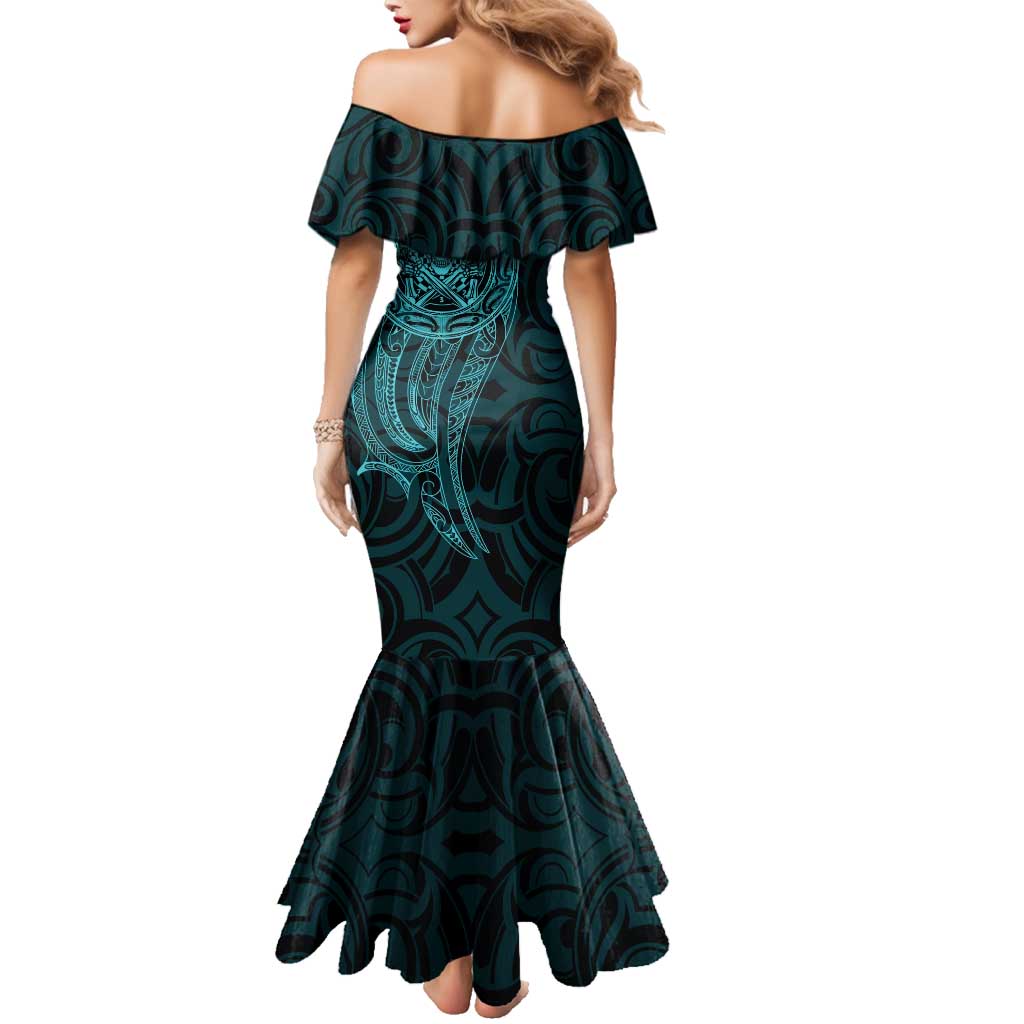 New Zealand Skull Darts Family Matching Mermaid Dress and Hawaiian Shirt Aotearoa Maori Chest Tattoo Stylized Teal - Aussie Hoodie