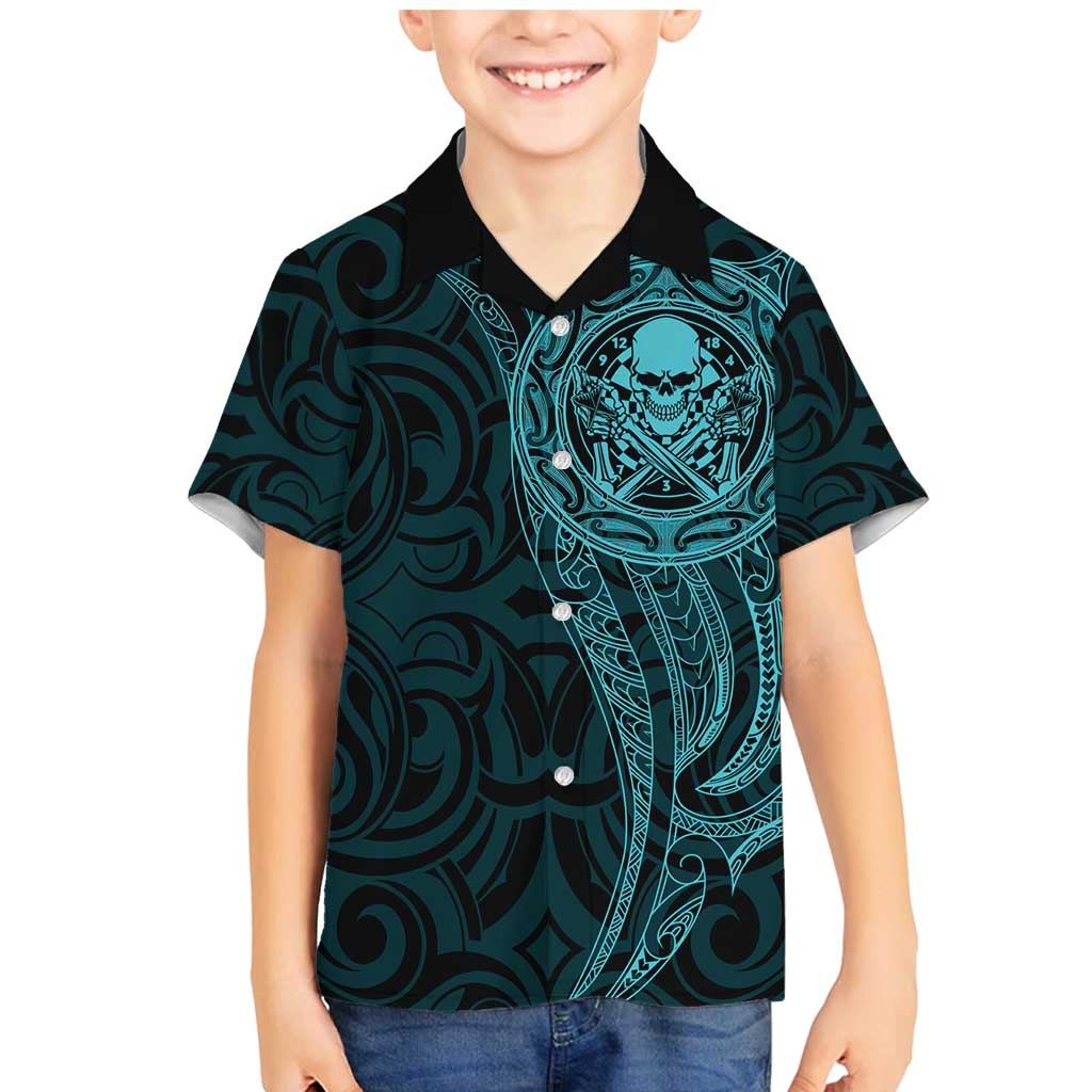 New Zealand Skull Darts Family Matching Mermaid Dress and Hawaiian Shirt Aotearoa Maori Chest Tattoo Stylized Teal - Aussie Hoodie