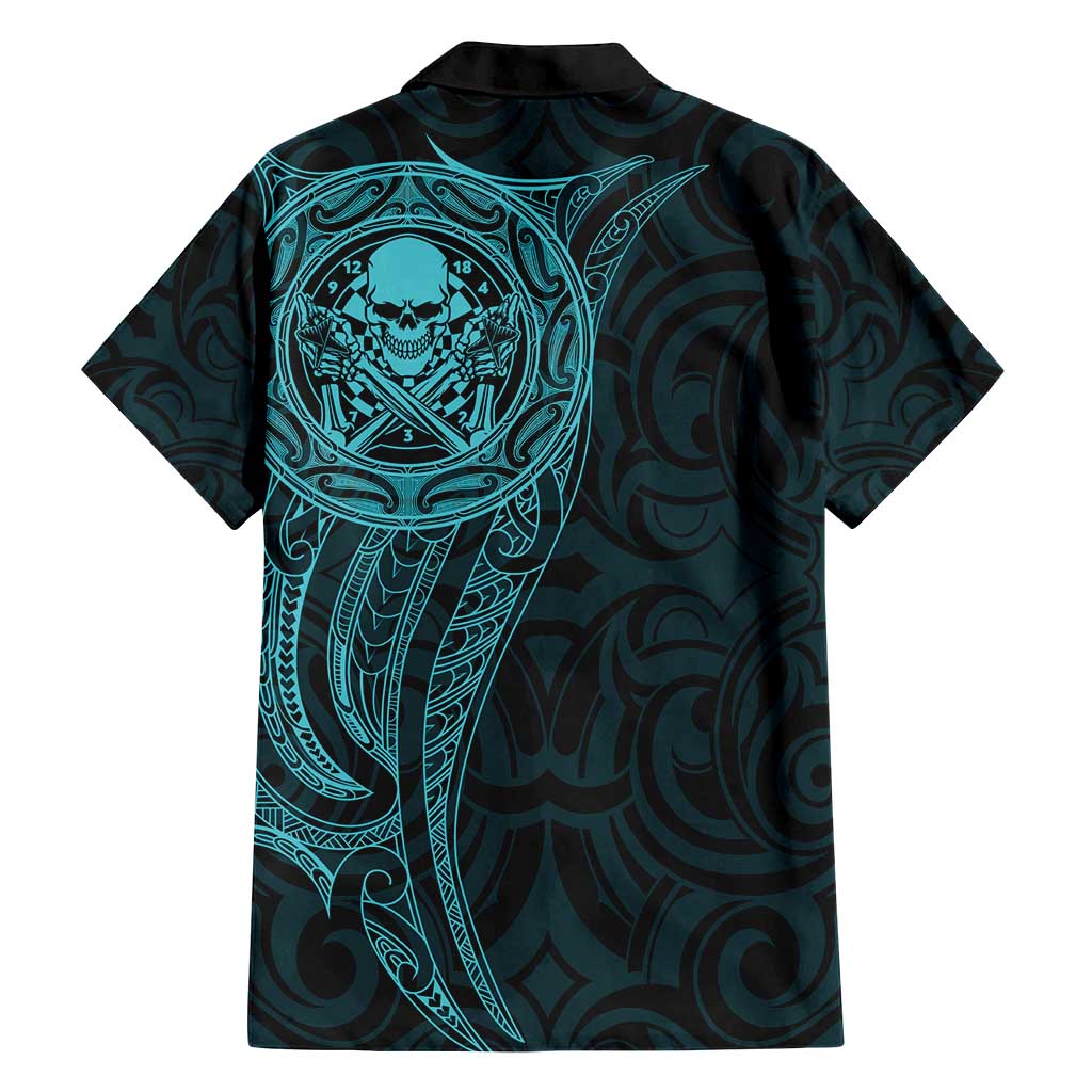 New Zealand Skull Darts Family Matching Off Shoulder Short Dress and Hawaiian Shirt Aotearoa Maori Chest Tattoo Stylized Teal - Aussie Hoodie