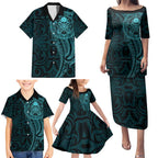 New Zealand Skull Darts Family Matching Puletasi and Hawaiian Shirt Aotearoa Maori Chest Tattoo Stylized Teal - Aussie Hoodie