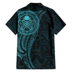 New Zealand Skull Darts Family Matching Puletasi and Hawaiian Shirt Aotearoa Maori Chest Tattoo Stylized Teal - Aussie Hoodie