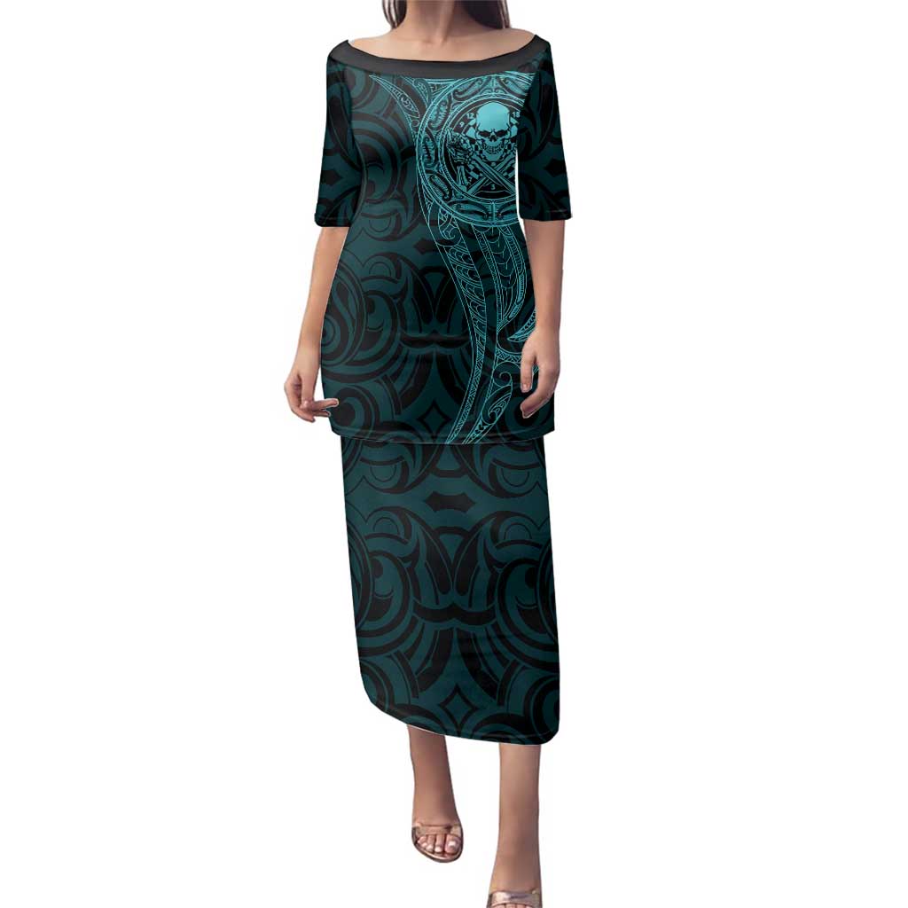 New Zealand Skull Darts Family Matching Puletasi and Hawaiian Shirt Aotearoa Maori Chest Tattoo Stylized Teal - Aussie Hoodie