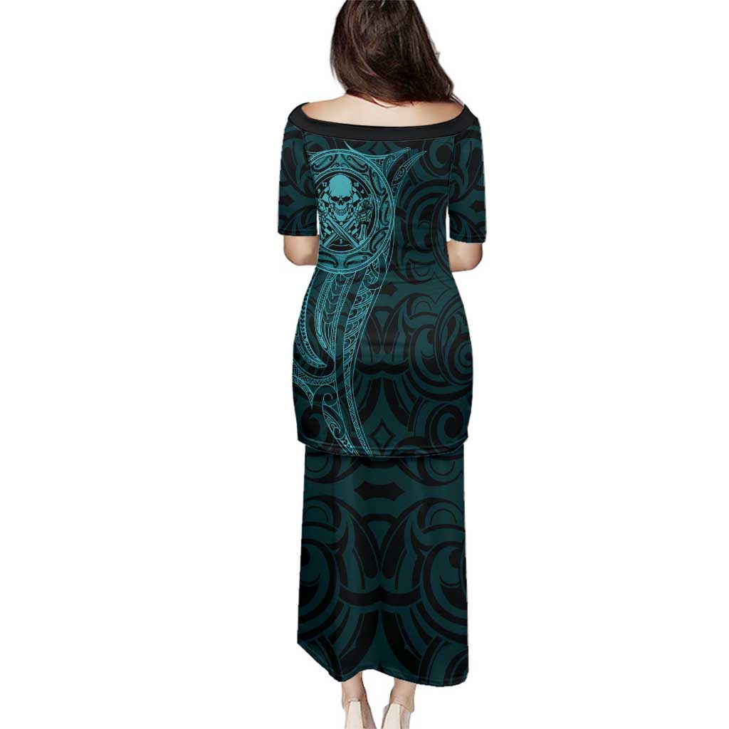 New Zealand Skull Darts Family Matching Puletasi and Hawaiian Shirt Aotearoa Maori Chest Tattoo Stylized Teal - Aussie Hoodie