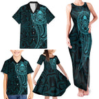 New Zealand Skull Darts Family Matching Tank Maxi Dress and Hawaiian Shirt Aotearoa Maori Chest Tattoo Stylized Teal - Aussie Hoodie