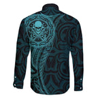 New Zealand Skull Darts Family Matching Tank Maxi Dress and Hawaiian Shirt Aotearoa Maori Chest Tattoo Stylized Teal - Aussie Hoodie