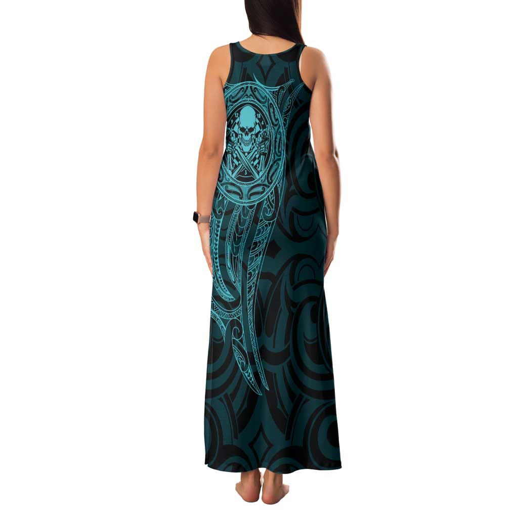 New Zealand Skull Darts Family Matching Tank Maxi Dress and Hawaiian Shirt Aotearoa Maori Chest Tattoo Stylized Teal - Aussie Hoodie