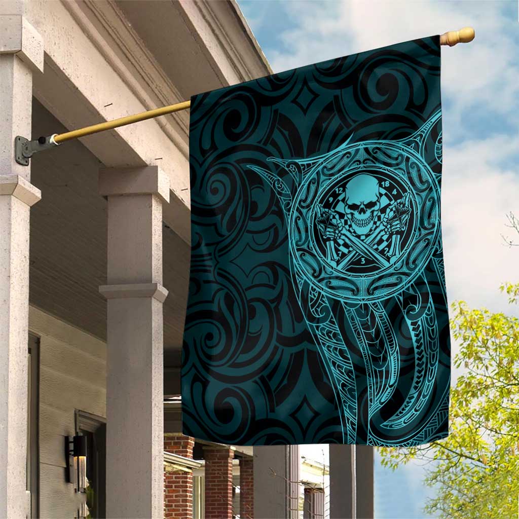 New Zealand Skull Darts Garden Flag Aotearoa Maori Chest Tattoo Stylized Teal - Aussie Hoodie