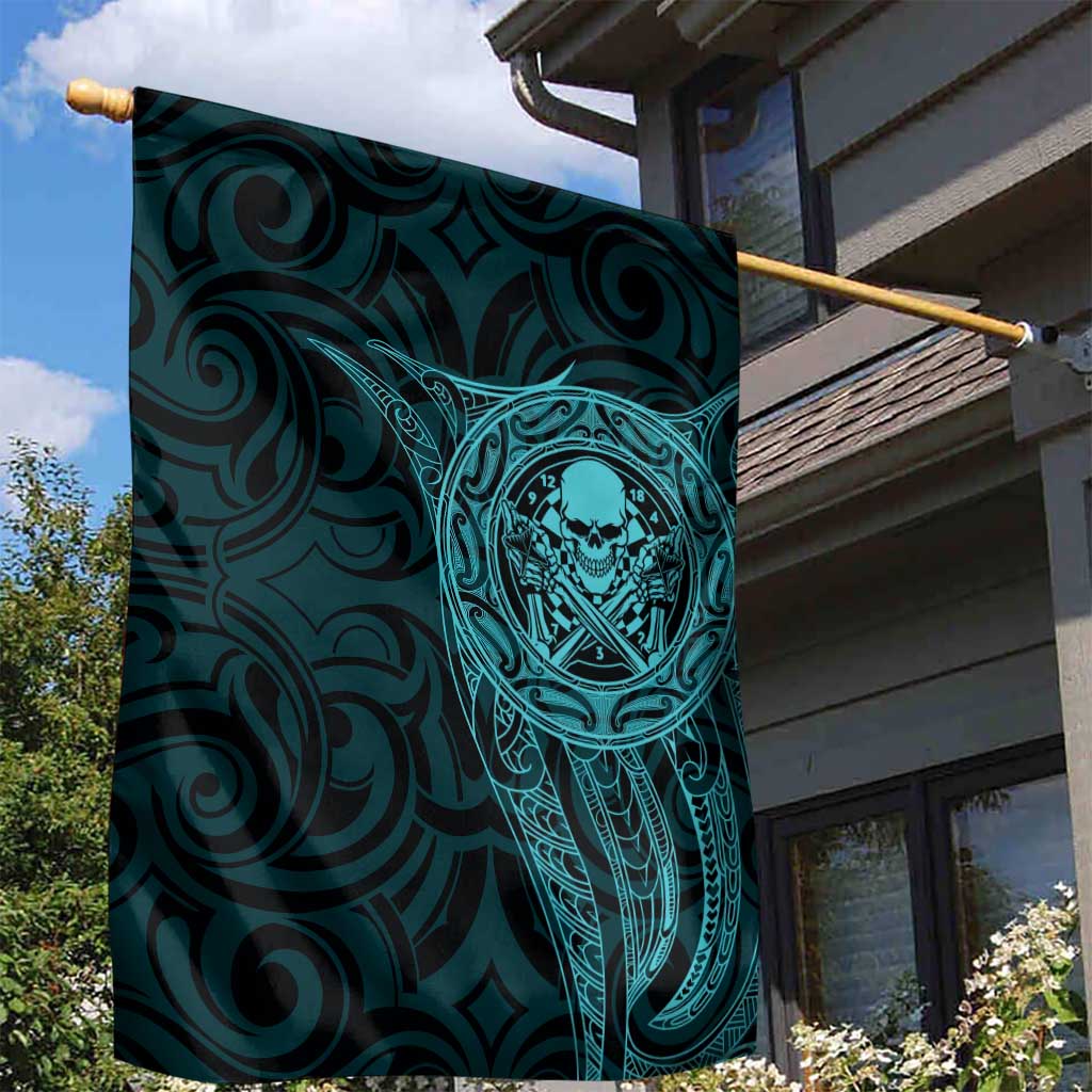 New Zealand Skull Darts Garden Flag Aotearoa Maori Chest Tattoo Stylized Teal - Aussie Hoodie