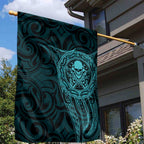 New Zealand Skull Darts Garden Flag Aotearoa Maori Chest Tattoo Stylized Teal - Aussie Hoodie