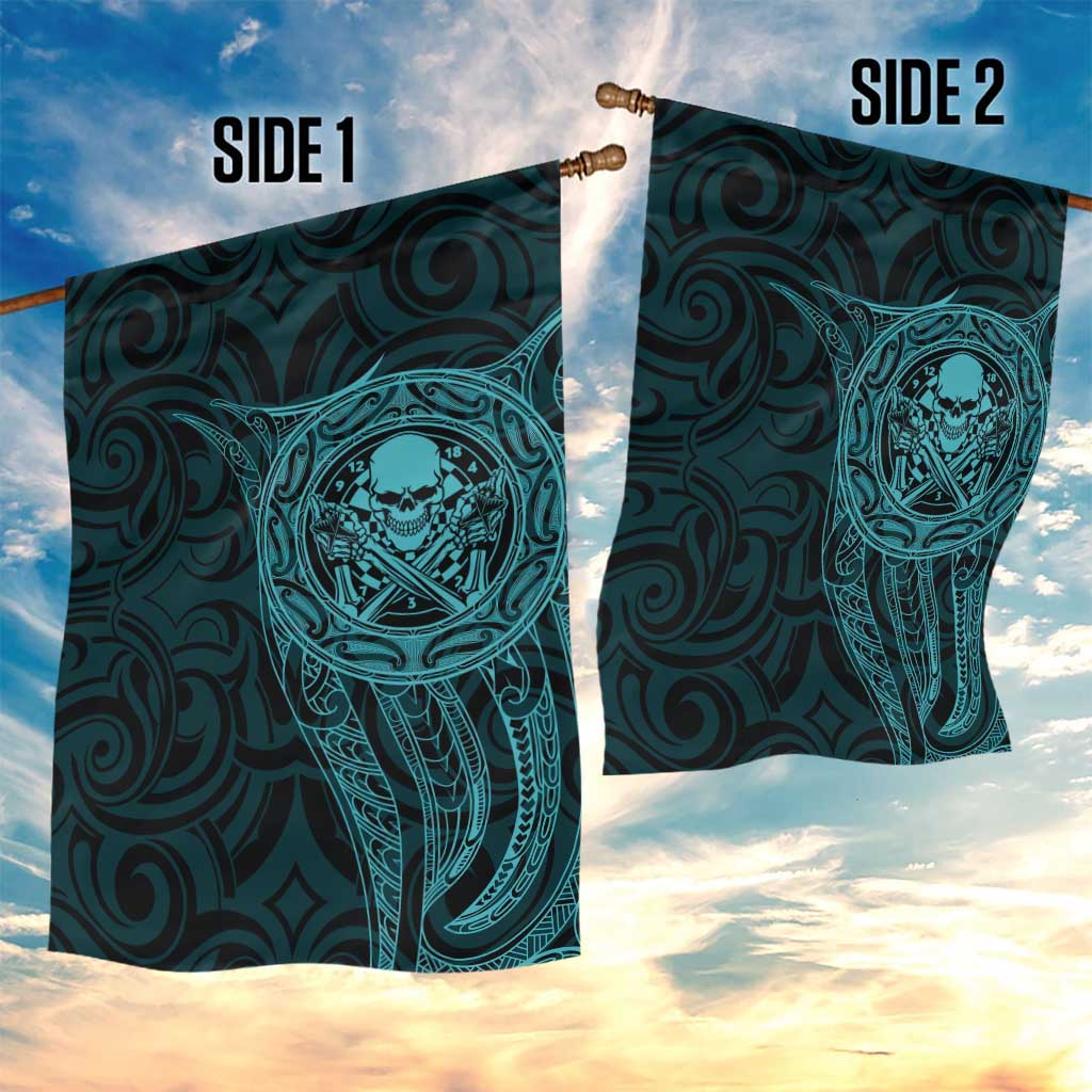 New Zealand Skull Darts Garden Flag Aotearoa Maori Chest Tattoo Stylized Teal - Aussie Hoodie