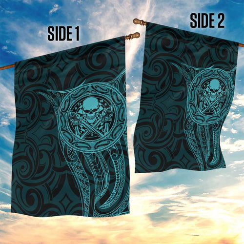 New Zealand Skull Darts Garden Flag Aotearoa Maori Chest Tattoo Stylized Teal - Aussie Hoodie