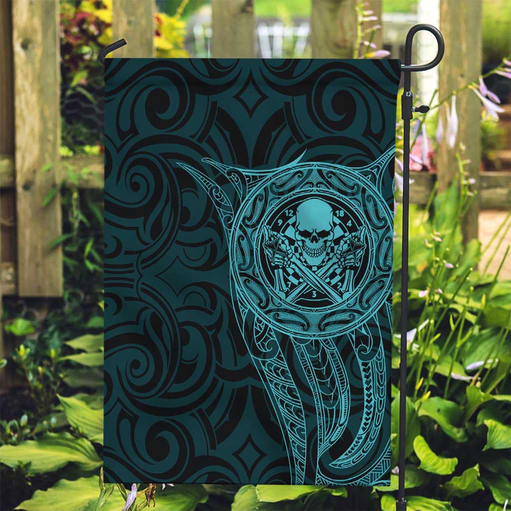 New Zealand Skull Darts Garden Flag Aotearoa Maori Chest Tattoo Stylized Teal - Aussie Hoodie