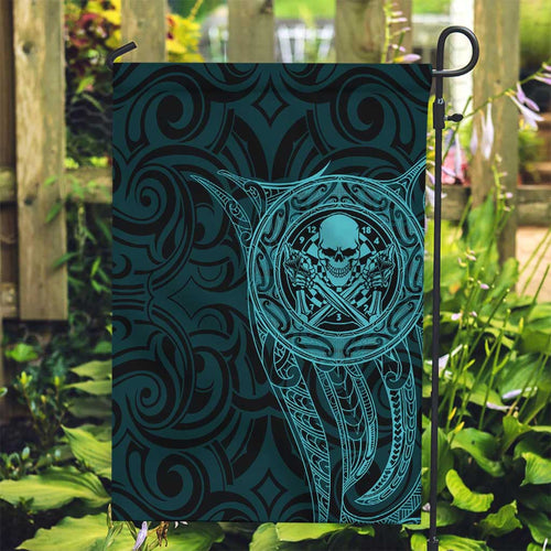 New Zealand Skull Darts Garden Flag Aotearoa Maori Chest Tattoo Stylized Teal - Aussie Hoodie
