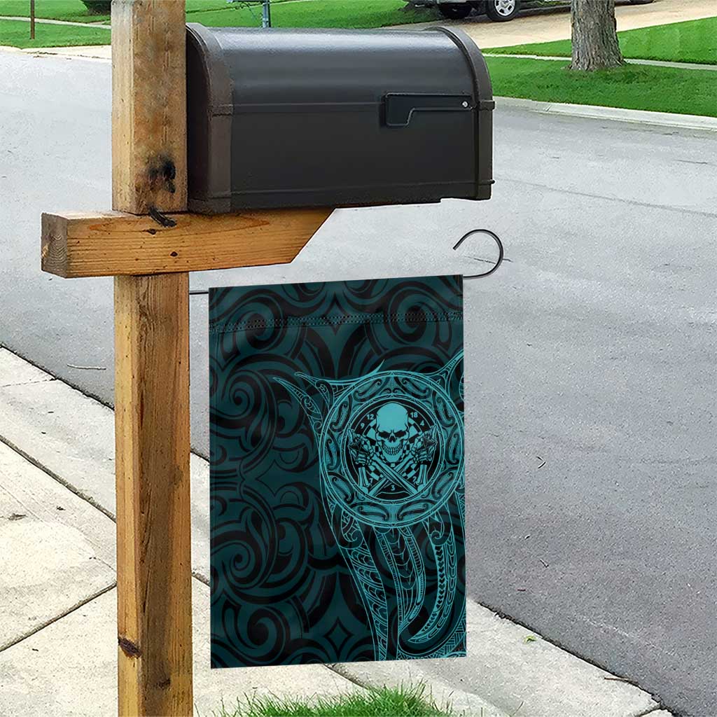 New Zealand Skull Darts Garden Flag Aotearoa Maori Chest Tattoo Stylized Teal - Aussie Hoodie