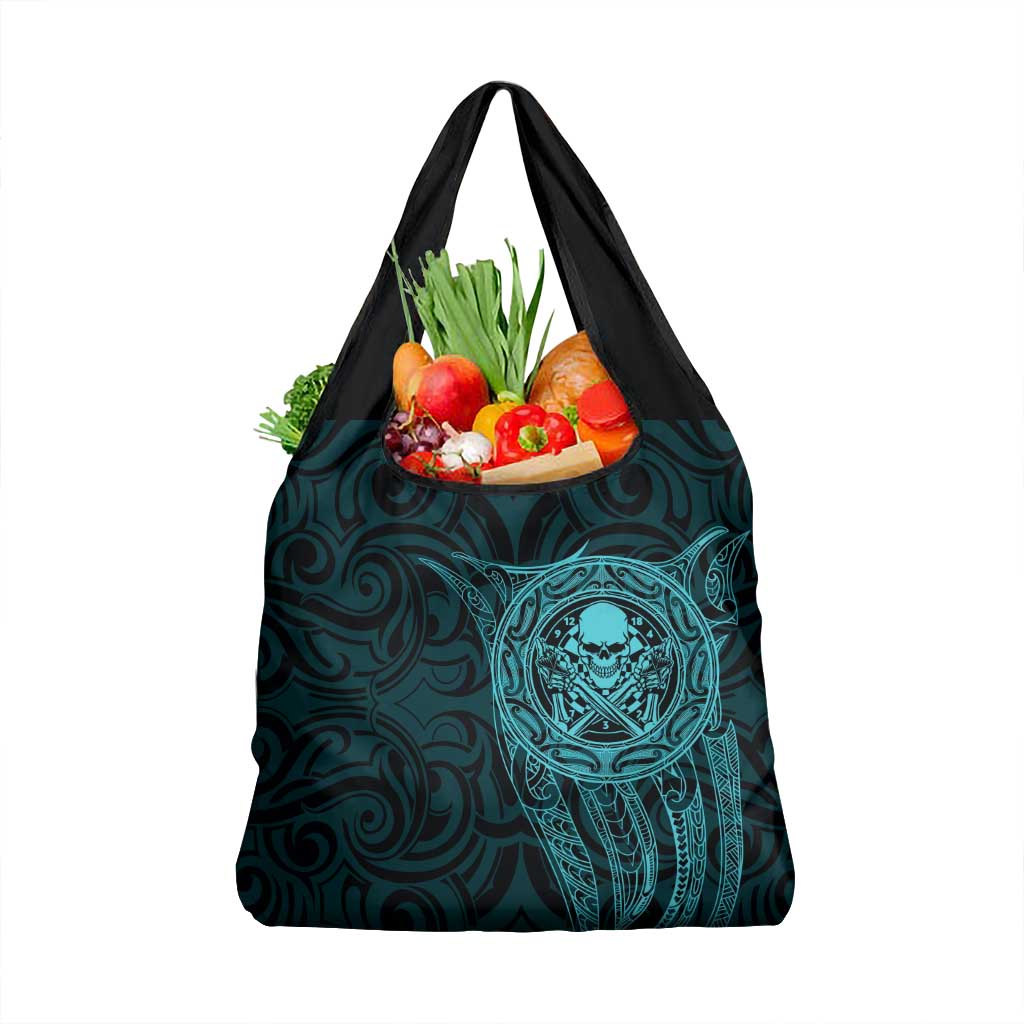 New Zealand Skull Darts Grocery Bag Aotearoa Maori Chest Tattoo Stylized Teal - Aussie Hoodie