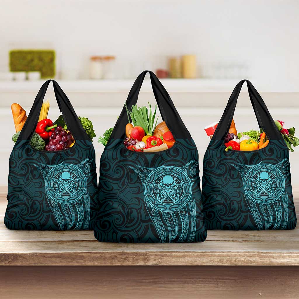 New Zealand Skull Darts Grocery Bag Aotearoa Maori Chest Tattoo Stylized Teal - Aussie Hoodie