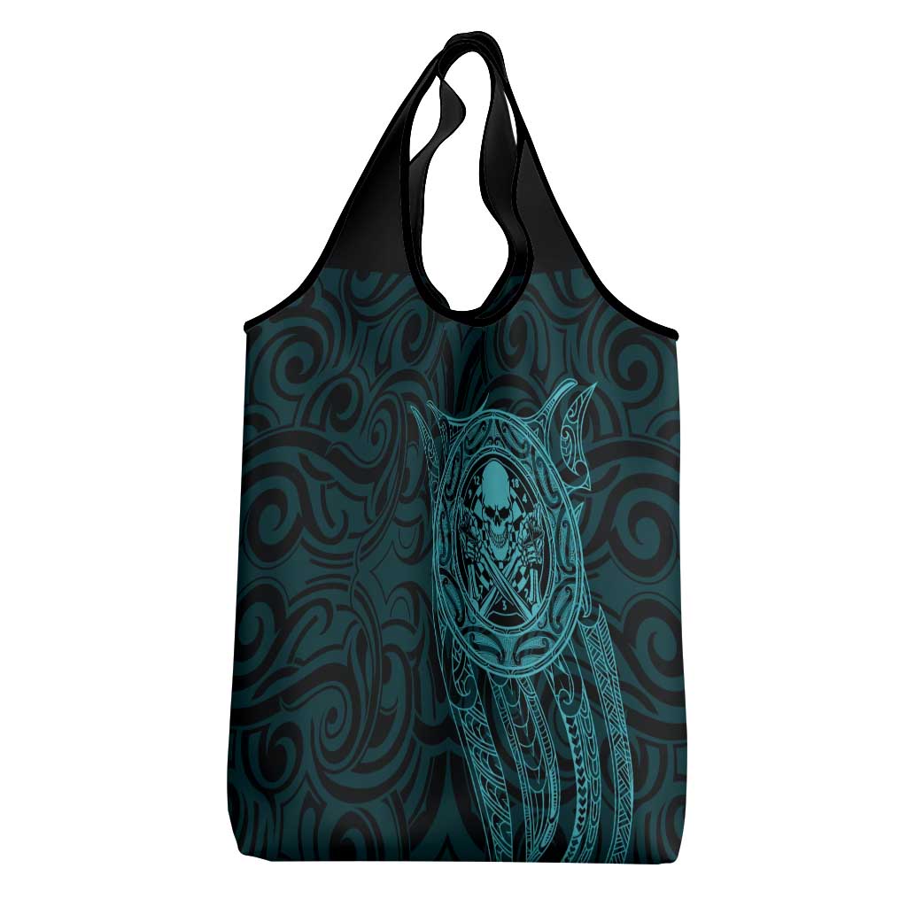New Zealand Skull Darts Grocery Bag Aotearoa Maori Chest Tattoo Stylized Teal - Aussie Hoodie