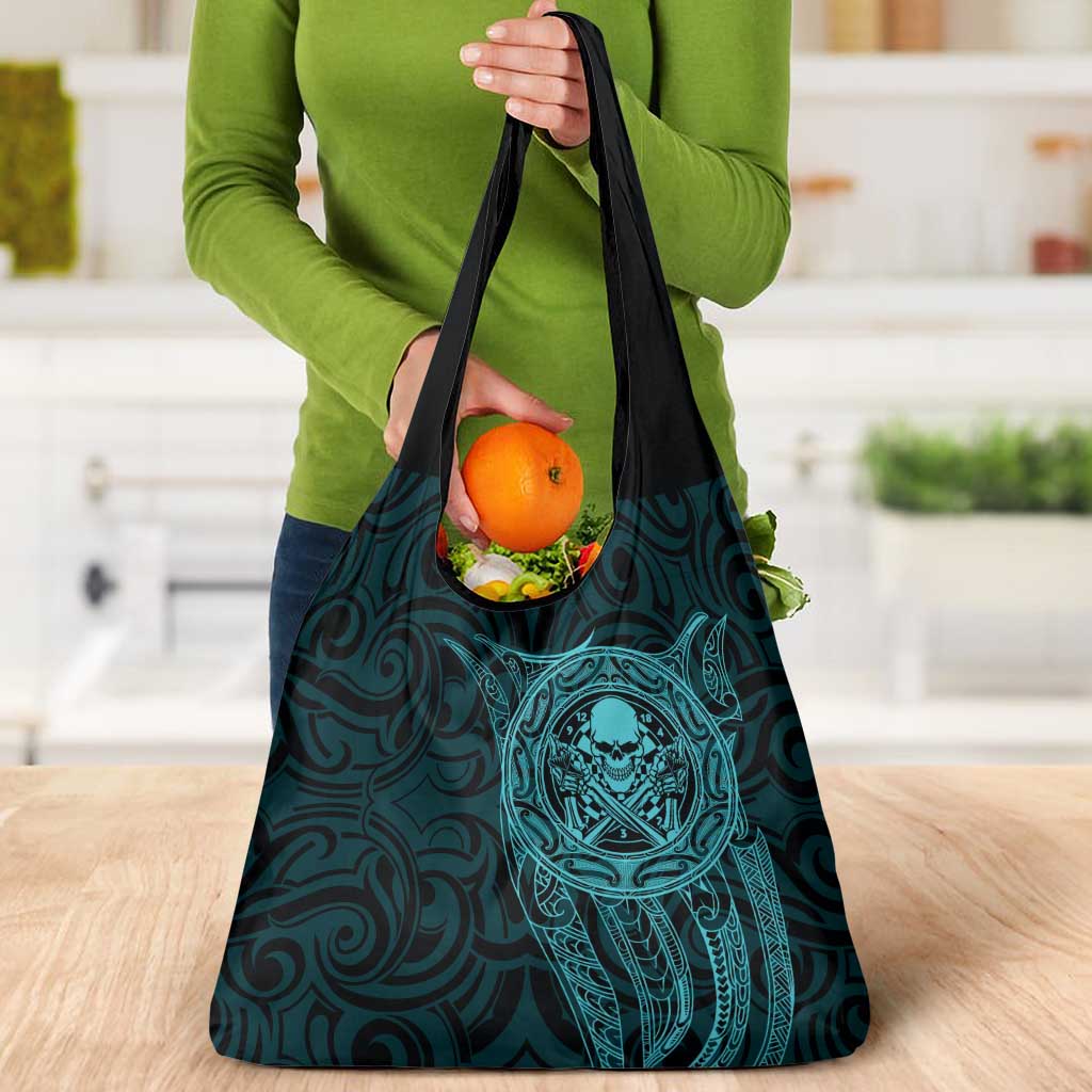 New Zealand Skull Darts Grocery Bag Aotearoa Maori Chest Tattoo Stylized Teal - Aussie Hoodie
