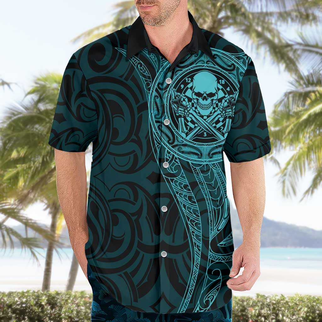 New Zealand Skull Darts Hawaiian Shirt Aotearoa Maori Chest Tattoo Stylized Teal - Aussie Hoodie