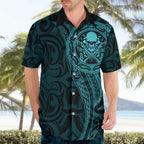 New Zealand Skull Darts Hawaiian Shirt Aotearoa Maori Chest Tattoo Stylized Teal - Aussie Hoodie