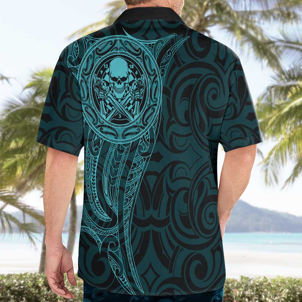 New Zealand Skull Darts Hawaiian Shirt Aotearoa Maori Chest Tattoo Stylized Teal - Aussie Hoodie
