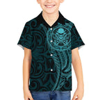 New Zealand Skull Darts Hawaiian Shirt Aotearoa Maori Chest Tattoo Stylized Teal - Aussie Hoodie