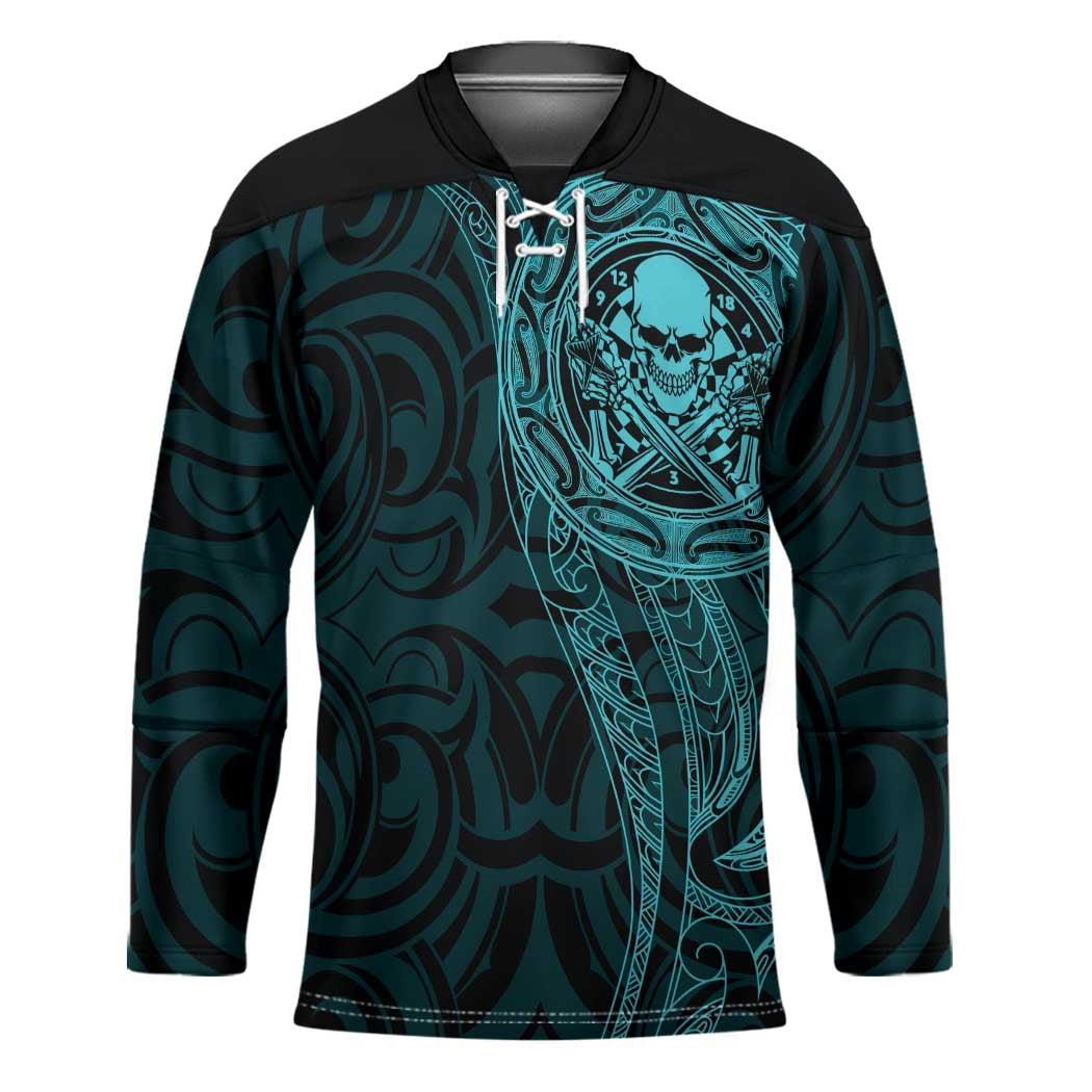 New Zealand Skull Darts Hockey Jersey Aotearoa Maori Chest Tattoo Stylized Teal - Aussie Hoodie