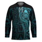 New Zealand Skull Darts Hockey Jersey Aotearoa Maori Chest Tattoo Stylized Teal - Aussie Hoodie
