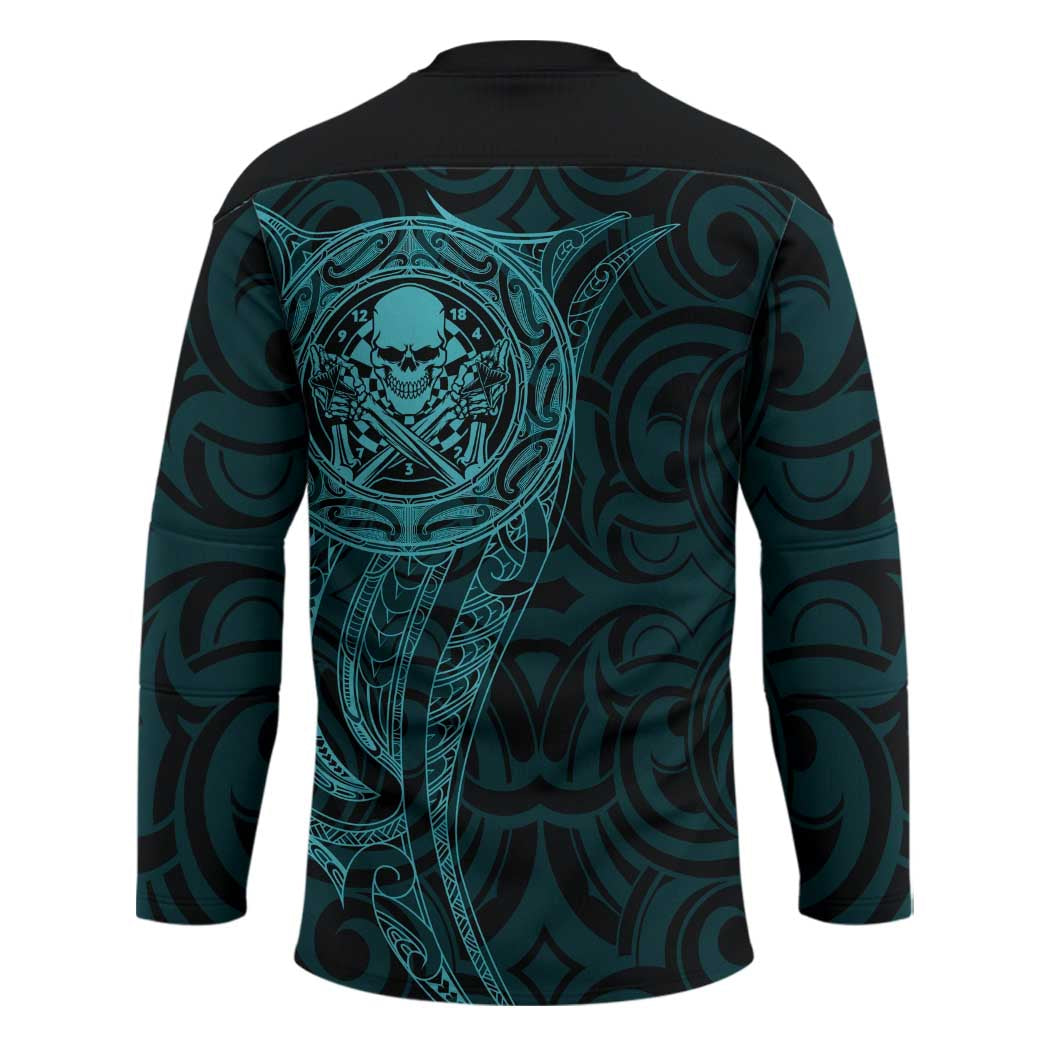 New Zealand Skull Darts Hockey Jersey Aotearoa Maori Chest Tattoo Stylized Teal - Aussie Hoodie