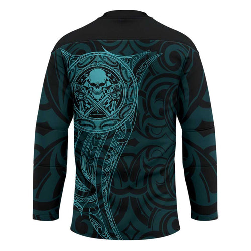 New Zealand Skull Darts Hockey Jersey Aotearoa Maori Chest Tattoo Stylized Teal - Aussie Hoodie